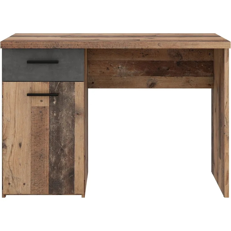 Schreibtisch >WINNIE< 1 Schub+Tür, Old-Wood Vintage Dekor / Betonoptik - 110x76,3x60cm B/H/T