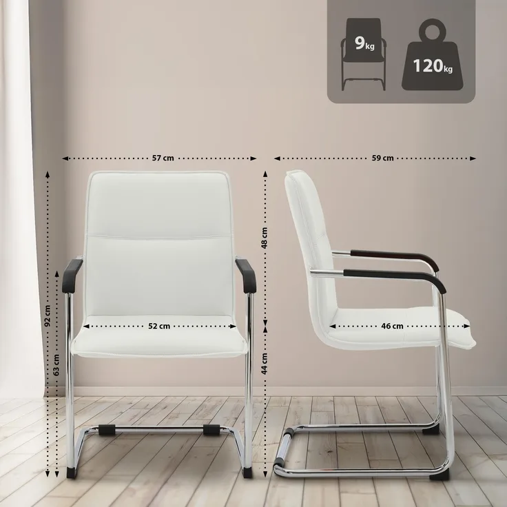 CLP Freischwinger Seattle Kunstlederbezug mit Armlehnen und Bodenschonern,weiß