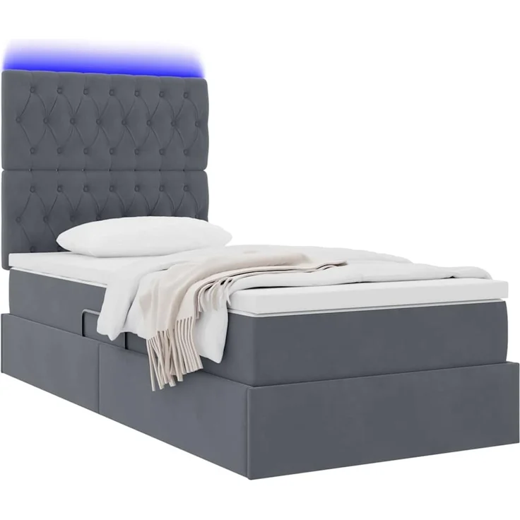 vidaXL LED-Speicherbett mit Matratze Dunkelgrau 100 x 200 cm Samt 3372706 – Bild 3