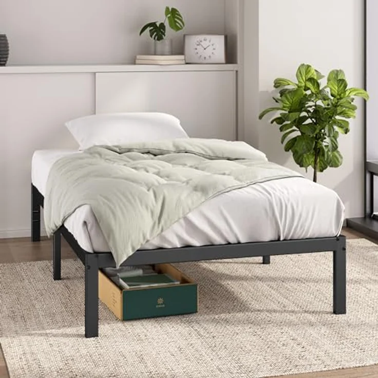 Zinus Elias Bett 100x200 cm - Höhe 36 cm mit Stauraum unter dem Bett - Metall-Plattformbettrahmen - Schwarz – Bild 2