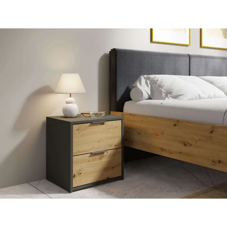 Home affaire Nachtkonsole Nachttische Loreto (2 Stücke), Maße: B/T/H 44/35/46 cm (Set, 2 St, Zwei Nachttische), Nachttische (SET) mit 2 Schubladen und dezenten, metallischen Griffen