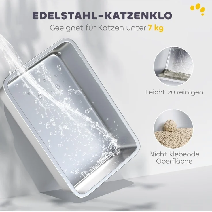Katzentoilette mit Edelstahltablett, Doppel-Einstieg, 60,4x40,4x41,8 cm, Weiß – Bild 3