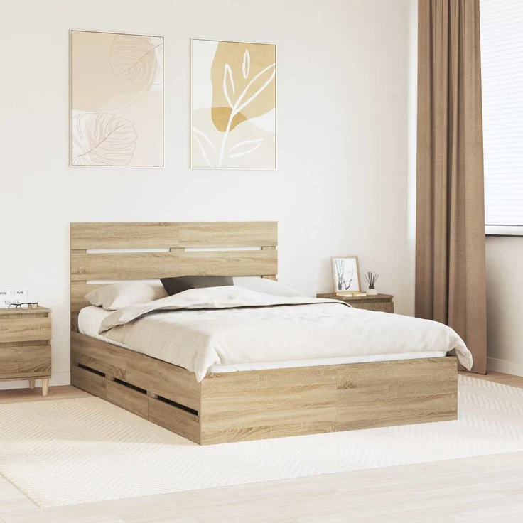vidaXL Bettrahmen Sonoma-Eiche 150 x 200 cm Ingenieurs Holz 3411824 – Bild 1