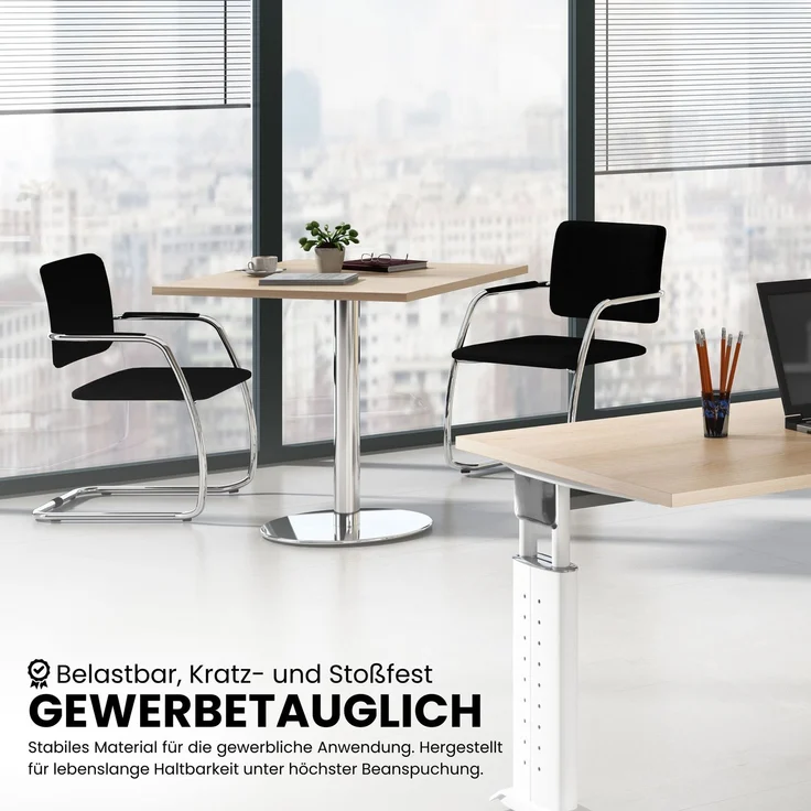 bümö Besprechungstisch, Esstisch klein, Tisch eckig 80x80 cm - kleiner Esstisch graphit, Rundtisch Esstisch 2 Personen mit Holz-Platte, Säule aus Metall in silber, Konferenztisch, Bistrotisch, STF88-G-S – Bild 5
