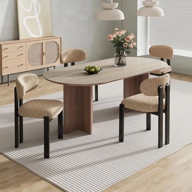 MALOL Esszimmerstühle 4er Set, Moderne Polsterstuhl Essstühle mit Fester Rückenlehne, Stoff Esszimmerstühl mit Holzbein für Esszimmer, Küche, Restaurant, Mit schwarzen Beinen, Kamel – Bild 3