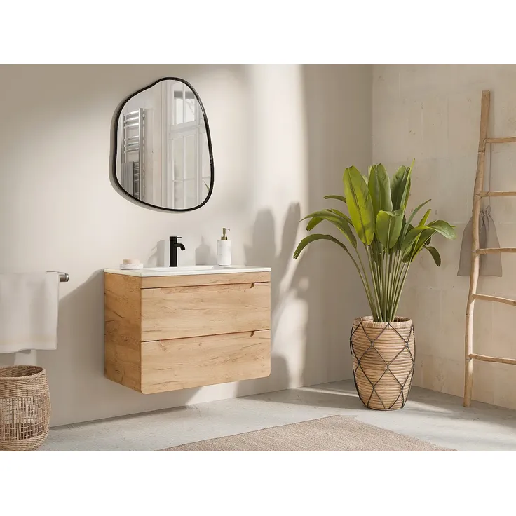 Vente-unique - ARUBA Waschbeckenmöbel Holz, Platte Beige - B 46 cm x H 59 cm x L 80 cm