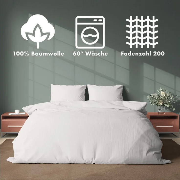 Jacobson Bettwäsche Set - 100% Baumwolle, Perkal, 3 teilig, Erhältlich in den Größen 135x200, 155x220, 200x200, 200x220, 240x220 – Bild 3