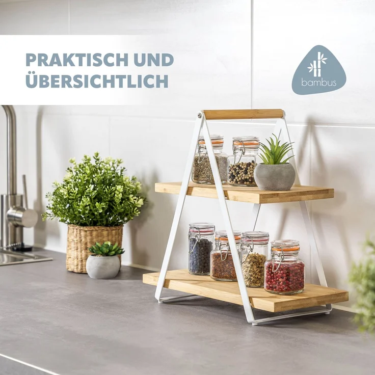 eluno Mehrzweckregal Etagere aus Bambus mit Metallgestell, Servierregal 2 Etagen, kein Set – Bild 5