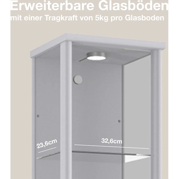 K-Möbel Glasvitrine C1014 (Glasvitrine (176x37x33 cm) mit 1 Glastür) Glasvitrine stehend – Bild 7
