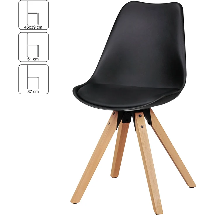 Wohnling 2er-Set Esszimmerstühle Skandinavische Stühle mit Holzbeinen schwarz – Bild 7