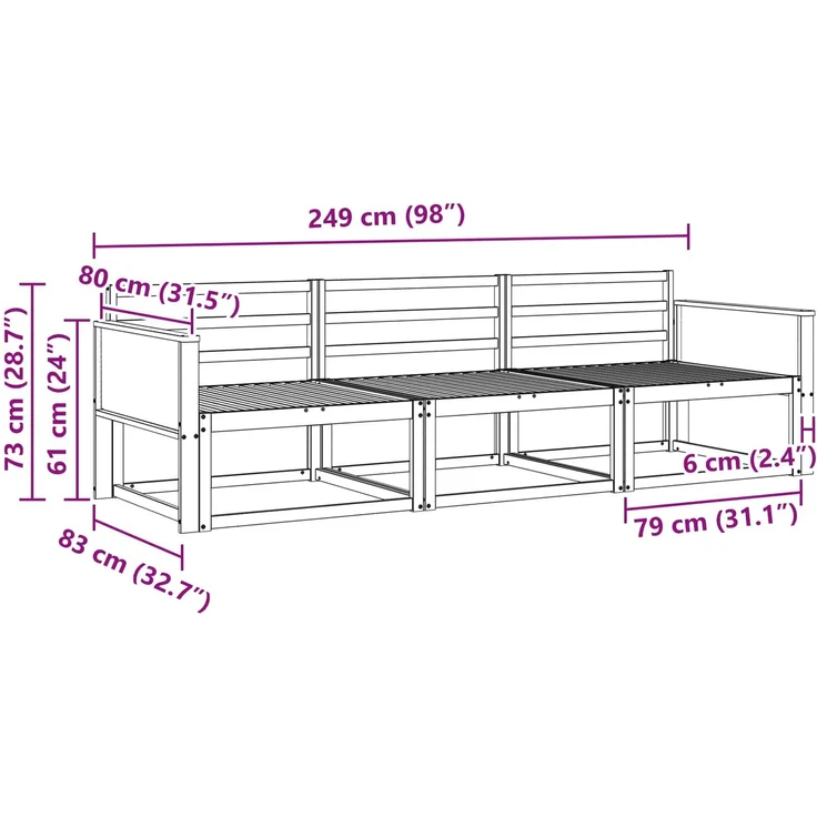 vidaXL Outdoor-Sofagarnitur 3 stk. 3-Sitzer Natur Massivholz Akazie 3382292 – Bild 5
