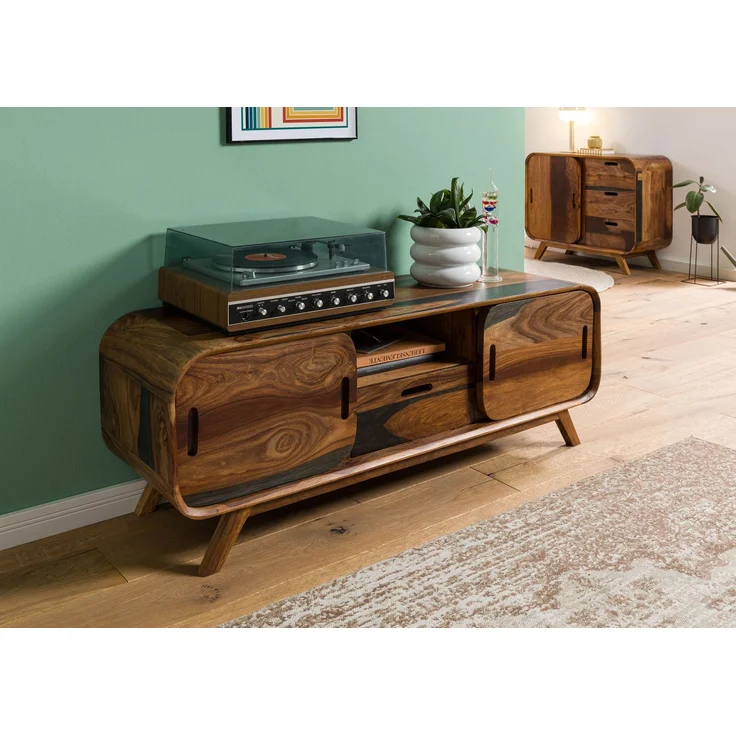 TV-Board Sheesham 134 x 40 x 48 dunkelbraun lackiert MAILAND #225 – Bild 3