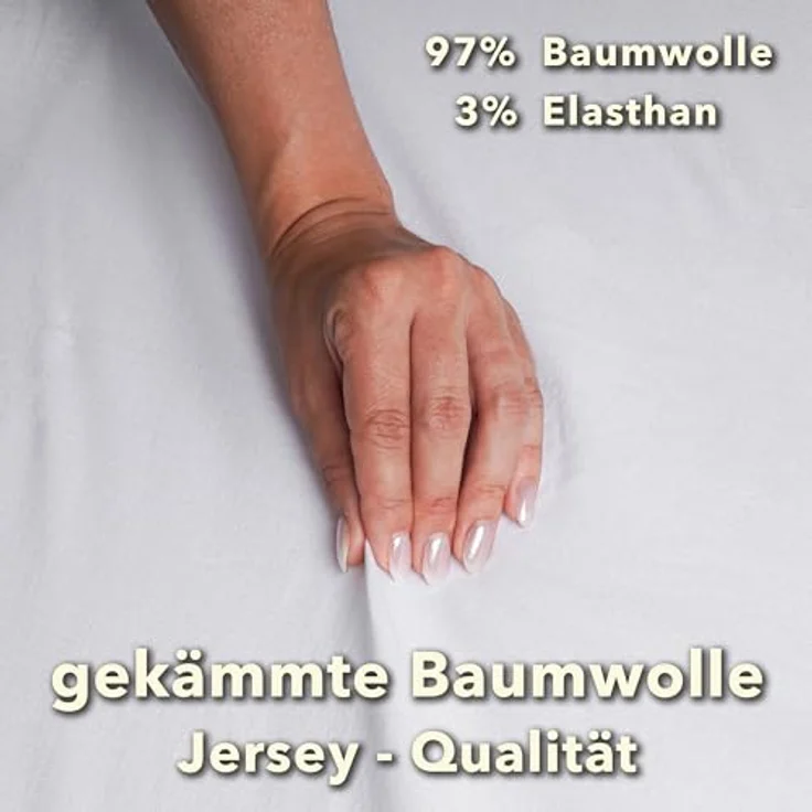 STUDIO Premium Spannbettlaken 120x200cm, 120x220cm, 130x200cm & 130x220cm – Öko-Tex zertifiziert, Jersey-Baumwolle, bügelfrei, Weiß, für Matratzen bis 35cm – Bild 5