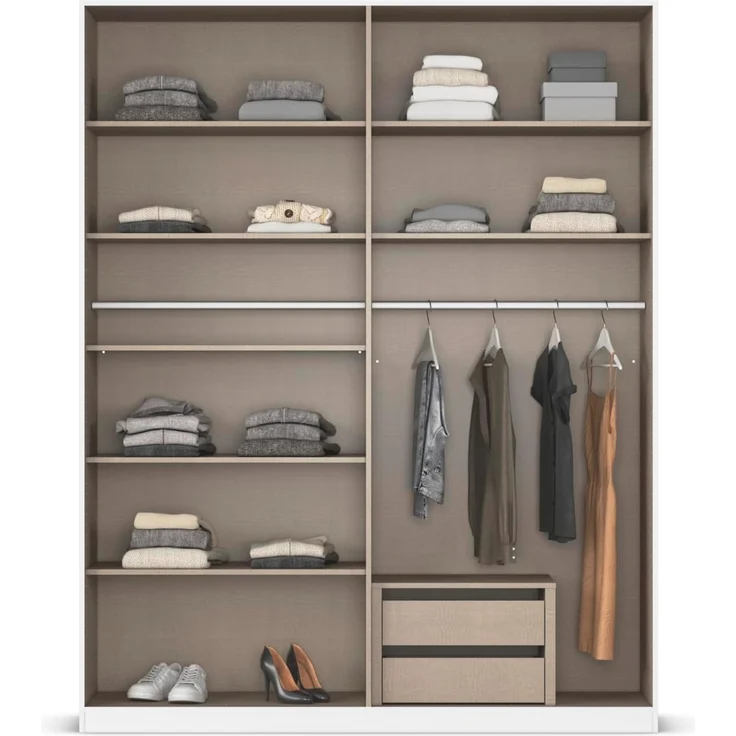 Rauch Möbel Alabama, Kleiderschrank, Garderobe, 4-türig, Zubehör Premium, 2 Kleiderstangen, 7 Einlegeböden, Schubladeneinsatz, Farbe Weiß, Griff Grau metallic, 181 x 229 x 54 cm – Bild 7
