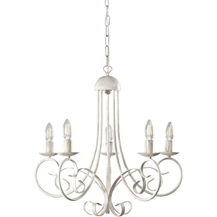 ONLI Pompei Kronleuchter, 5-flammig klassisch elegant, weißes Metallgestell mit braunen Besätzen, handgefertigt in Italien, Durchmesser 60 cm, Höhe 115 cm – Bild 1