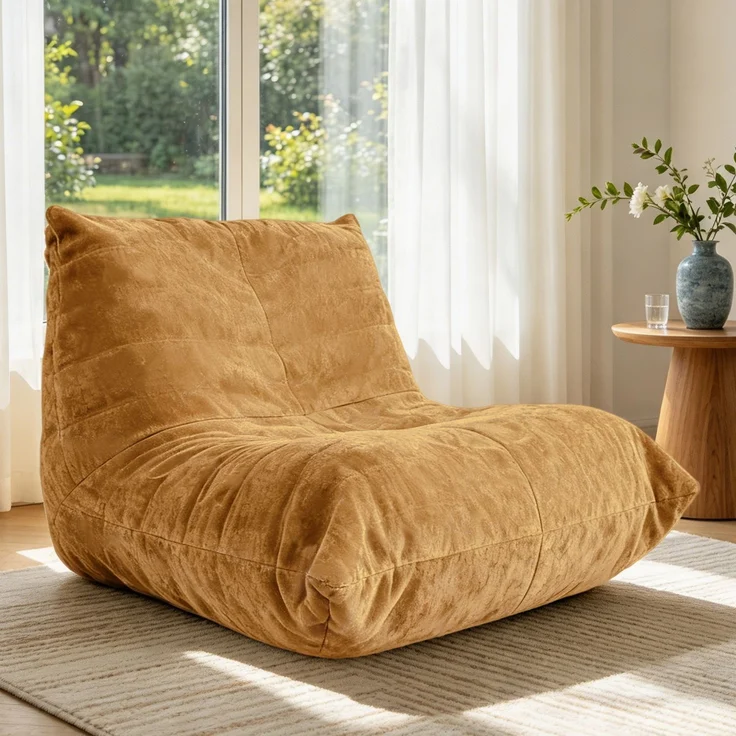 Sitzsack „Fliegende Raupe“, ultraweiches Faulenzsofa, Stilvolles Lounge-Sofa für gemütliche Stunden zu Hause, ideal für Schlafzimmer und Wohnzimmer, Stoff: Snow Neil, Farbe: Gelb, Maße: 90 x 100 x 80 cm, Marke: YOUDENOVA – Bild 9