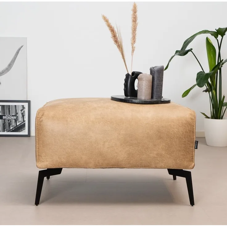Bronx71 Leder Hocker Vegas rechteckig beige