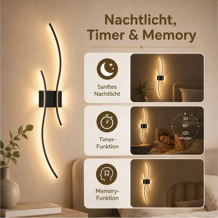 Lapamax LED Wandleuchte Akku Wandleuchte Innen, Dimmable, 3000K-6500K, LED, 3 Lichtfarben, für Wohnzimmer Schlafzimmer Flur Treppen – Bild 3