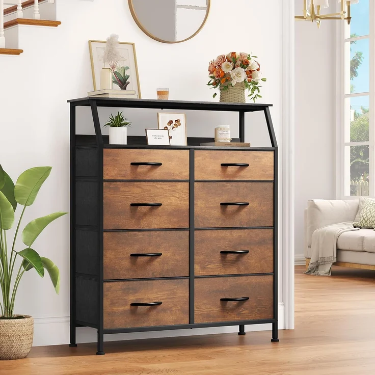 YITAHOME Kommode, Schrank, Aufbewahrungsschrank, 8 Schubladen aus Stoff mit Griffen, Aufbewahrungskommode, Gabardin aus verrottetem Holz – Bild 2