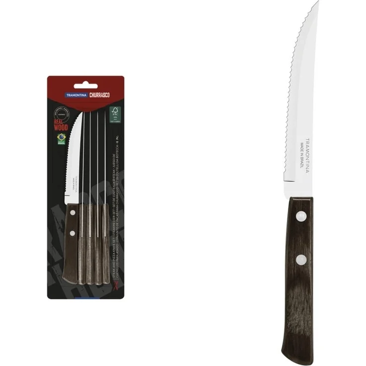Tramontina Steakmesser Pizzamesser Set, im 6er Set – mit Holzgriff (6 Stück), FSC Holzgriff, rostfreier Edelstahl, Wellenschliff, spülmaschinenfest – Bild 2