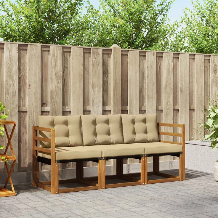 vidaXL Outdoor-Sofagarnitur 3 stk. 3-Sitzer Natur und Beige 3368344 – Bild 1