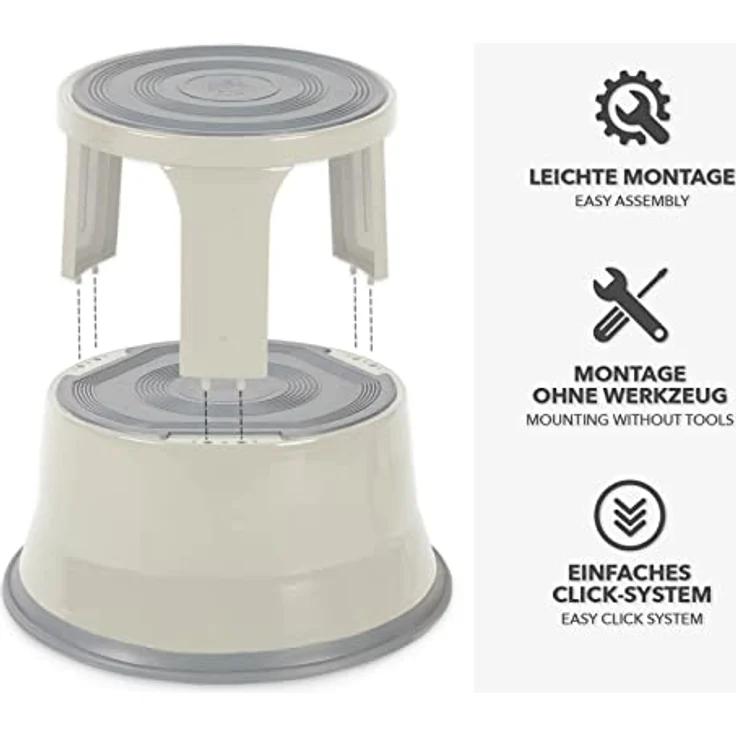 Floordirekt Rollhocker, Tritthocker, Elefantenfuß - Hocker aus Stahl bis 150kg Tragkraft für Büro oder Gewerbe (Lichtgrau, Metall) – Bild 4