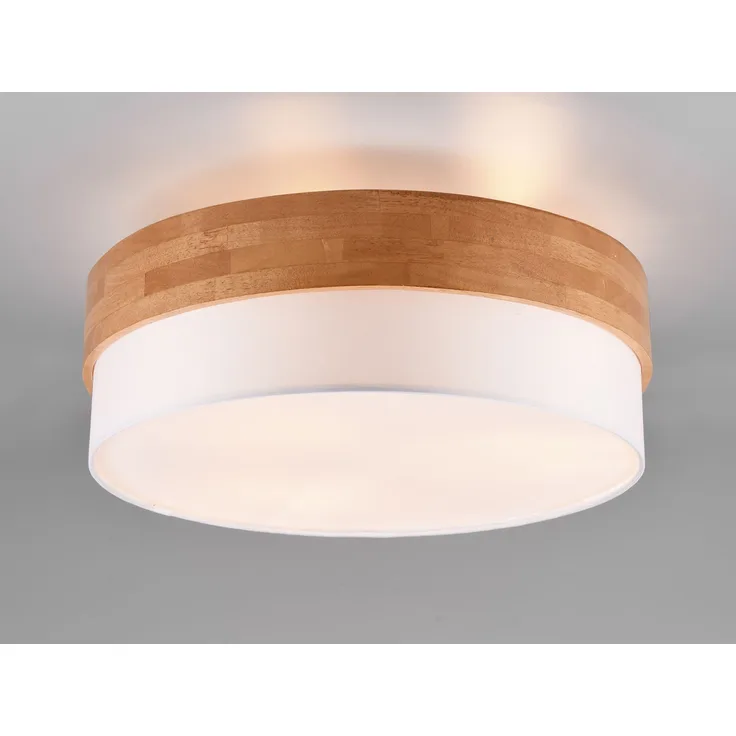 Deckenleuchte SEASONS Holzlampe mit Stoffschirm Weiß, Ø 50cm
