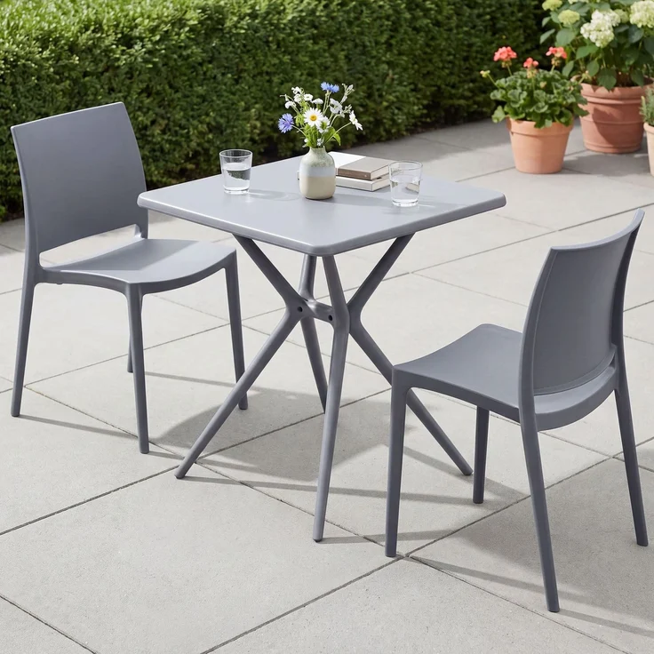 Gartenmöbel-Set GRETA mit 2 Stühlen - 156x72x81cm, Kunststoff, Grau | Balkonset Gartenset Tisch mit Stühlen Bistroset Outdoor – Bild 4