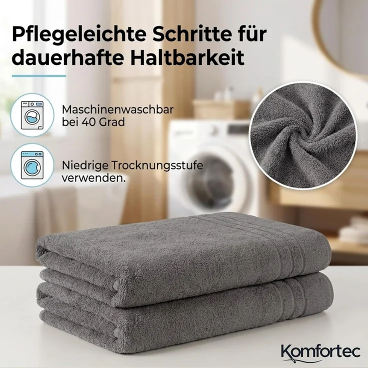 Komfortec Badetuch 100x200 cm aus 100% Baumwolle, Saunatuch XXL, Weich, Groß, Frottee, Schnelltrocknend, Anthrazit Grau – Bild 2