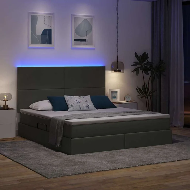 vidaXL LED-Speicherbett mit Matratze Dunkelgrau 180 x 200 cm Stoff 3372370 – Bild 5
