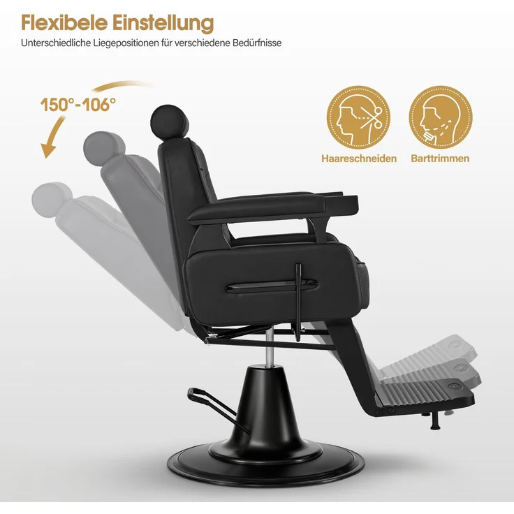 BarberPub Friseurstuhl mit Kopfstütze Kippbar, Friseureinrichtung mit Hydraulikpumpe 360° Drehbar, Bedienungsstuhl Höhenverstellbar, Barber Stuhl Friseurstühle Kunstleder, 3856 – Bild 3