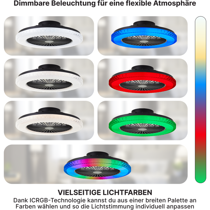 Brilliant LED Deckenlampe mit Ventilator, 49 cm Ø - RGB-Frontlicht & CCT-Zentralbeleuchtung, dimmbar, mit Farbwechsel & Fernbedienung – Bild 7
