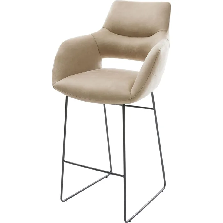 Barstuhl Yago-Flex Mikrofaser Beige Vintage Kufengestell Metall Schwarz Taschenfederkern