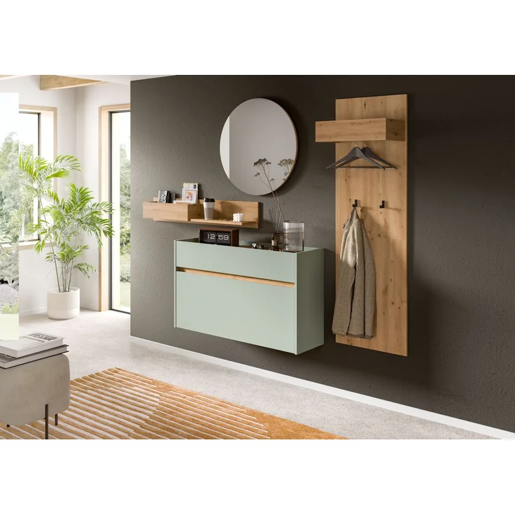 Garderobenkombination B/H/T: 197x205x32 cm in Salbei Nachbildung und Artisan Oak Nachbildung – Bild 5