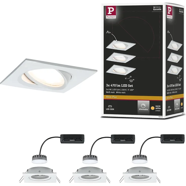 Paulmann No. 93678 Einbauleuchten Set LED Nova Plus 3x6W Weiß dimmbar