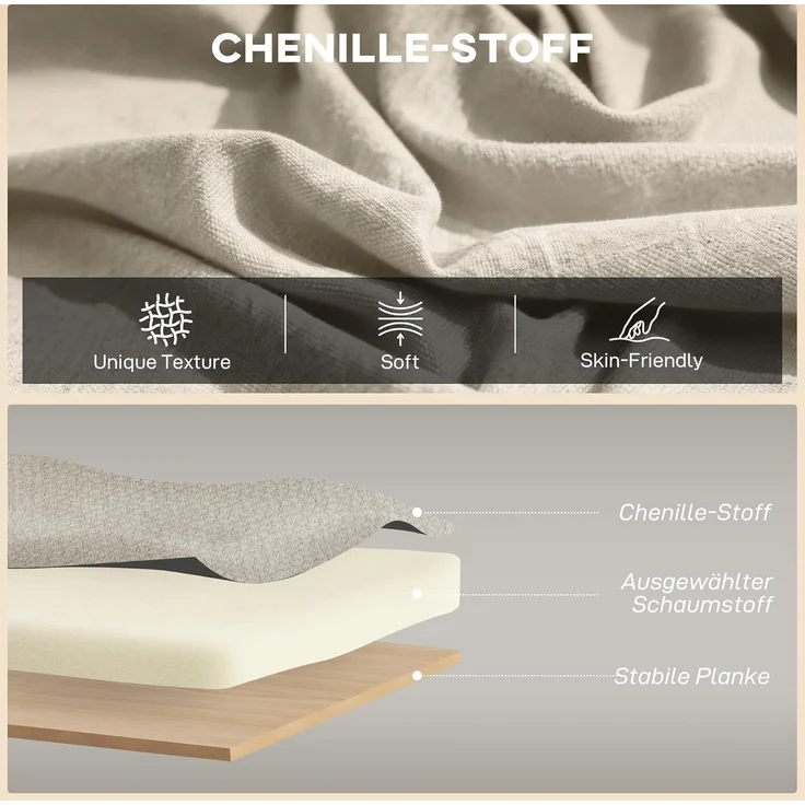 HOMCOM Loveseat kleine Couch mit Flügelrücken, 2 Wurfkissen (117 cm Dick Gepolstert Doppelsofa, 1-St, Modern Polstersofa), für Wohnzimmer, Schlafzimmer, Beige – Bild 4