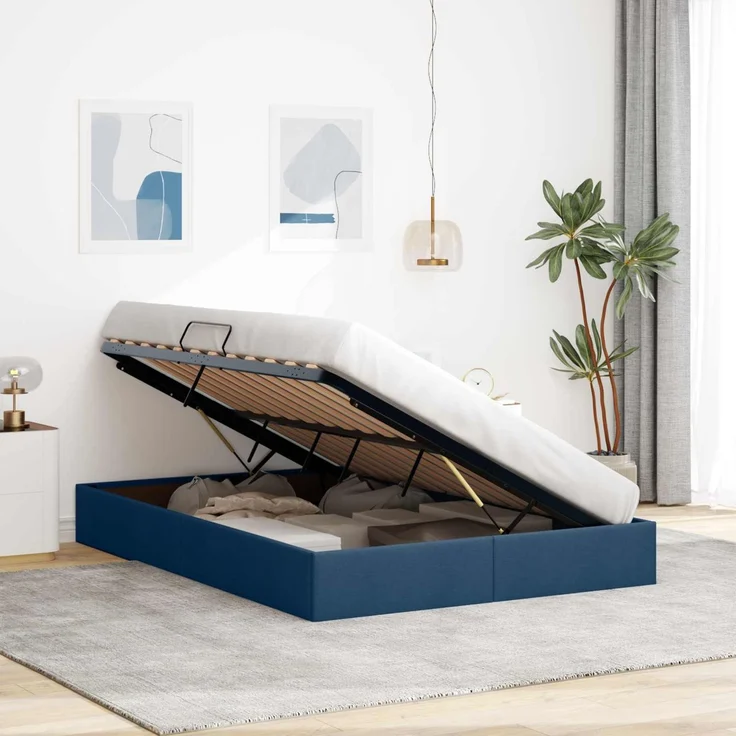 vidaXL Ottoman Bettgestell mit Speicher Blau 140 x 190 cm Stoff 3442825 – Bild 4