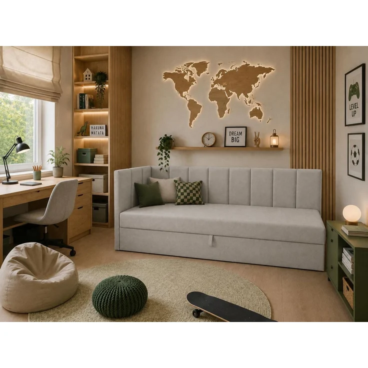KRISAN MÖBEL Polsterbett TEDY in Hellgra 80 x 200 cm mit Bettkasten, gepolstertem Kopfteil und praktischem Stauraum, modernes Einzelbett für Kinder- und Jugendzimmer Grau – Bild 4