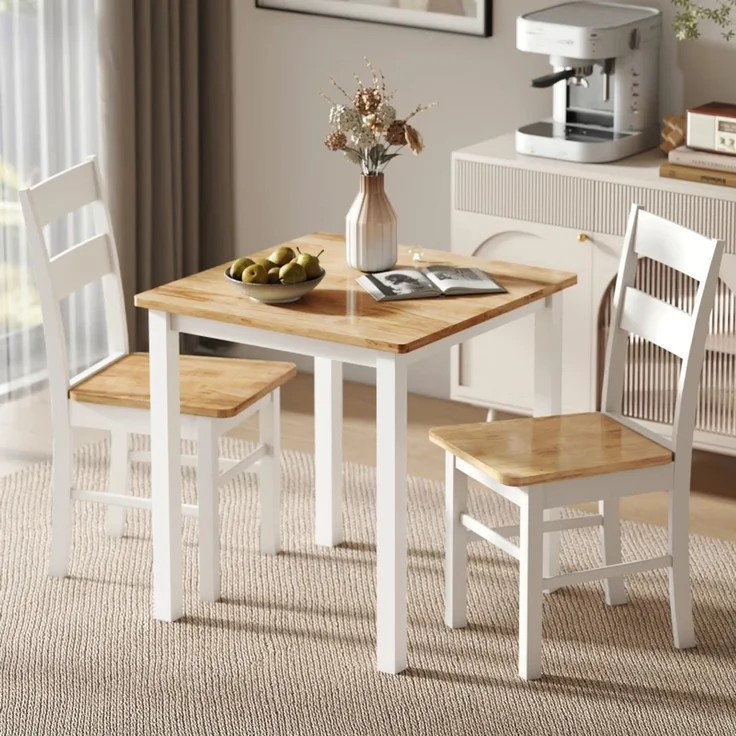 2er-Set Küchenstühle, Kautschukholz, gebogene Sprossenlehne, Weiß--Eiche--50.5x40x88.5cm--YOUDENOVA – Bild 2