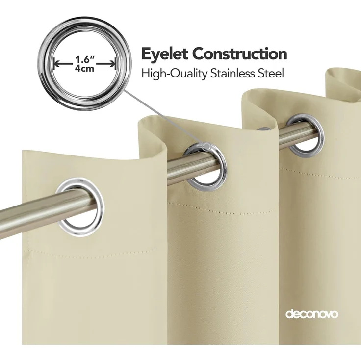 Deconovo Verdunkelungsvorhang Gardine Wohnzimmer Thermogardine Kälteschutz Ösen, 229x168 cm(HöhexBreite), Beige, 2er Set – Bild 5