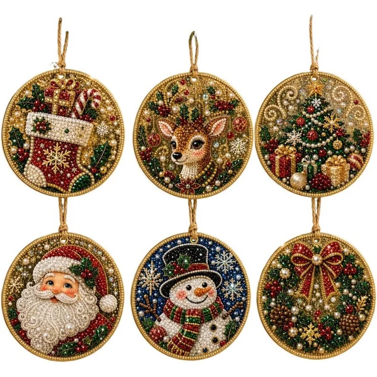 Bomiclss Christbaumschmuck 6-teiliges Weihnachtsbaumschmuck-Set–DIY Perlen-Diamantmalerei (6-tlg), Bastelsets für Erwachsene Perlen-Bastelsets – Bild 1