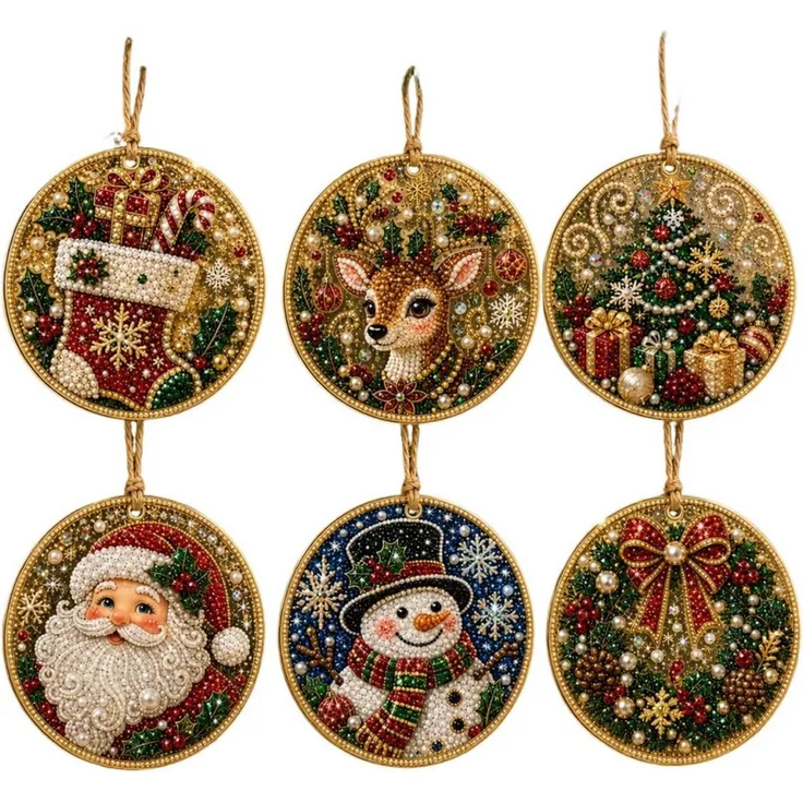 Bomiclss Christbaumschmuck 6-teiliges Weihnachtsbaumschmuck-Set–DIY Perlen-Diamantmalerei (6-tlg), Bastelsets für Erwachsene Perlen-Bastelsets