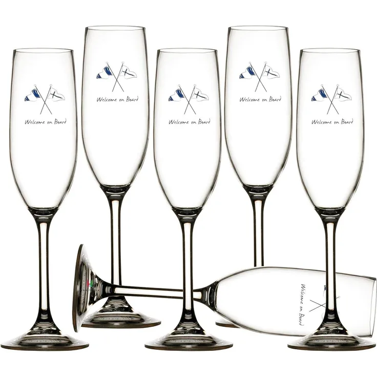 Sekt Champagner Glas Set 6 Stück, unzerbrechlich - Welcome On Board