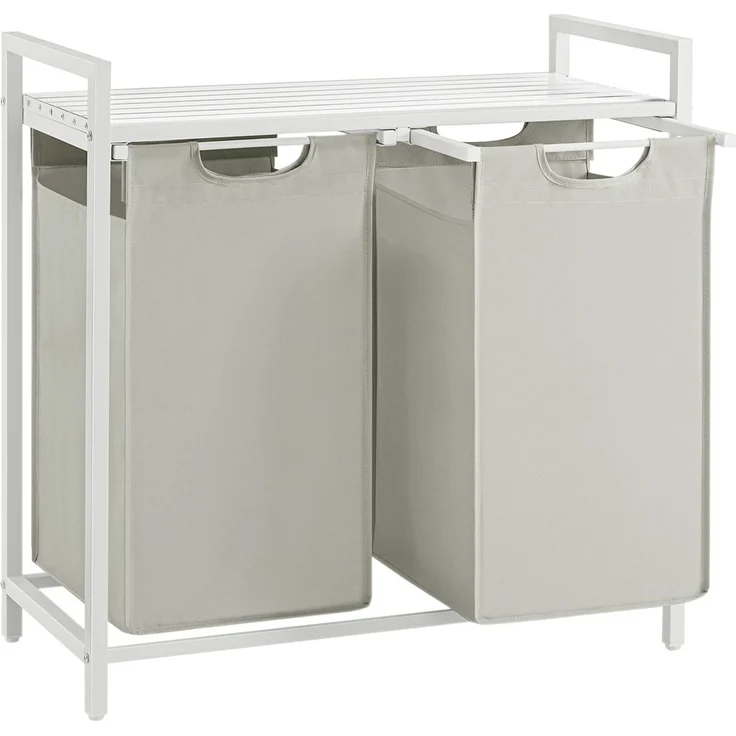 Vasagle Wäschekorb mit 2 Fächer, Metallrahmen Weiß, 2x46 L / 73 x 33 x 72 cm – Bild 3