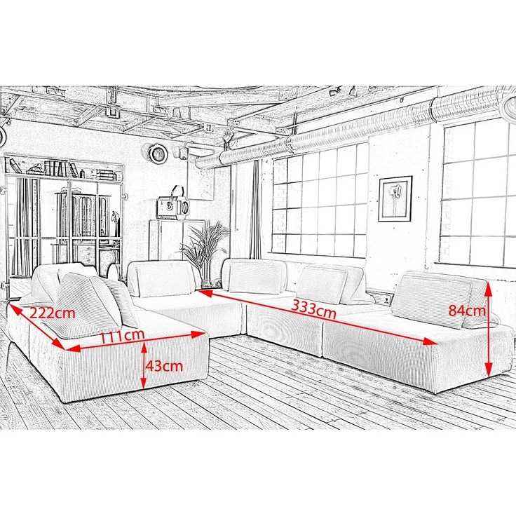KAWOLA Modulsofa WIOLO SOFT 6 Module 6 Rückenkissen Cord hellgrau 84 x 333 x 333 cm – Bild 10