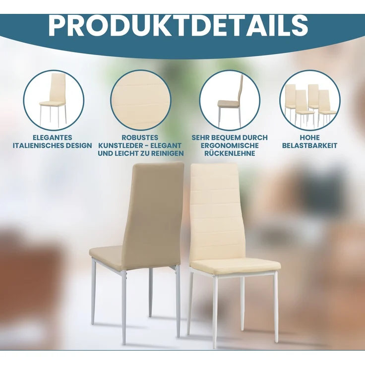 Albatros Esszimmerstühle MILANO 4er, Beige - Polsterstuhl mit Kunstleder-Bezug, Modernes Stilvolles Design am Esstisch - Küchenstuhl oder Stuhl Esszimmer mit hoher Belastbarkeit bis 110kg – Bild 2