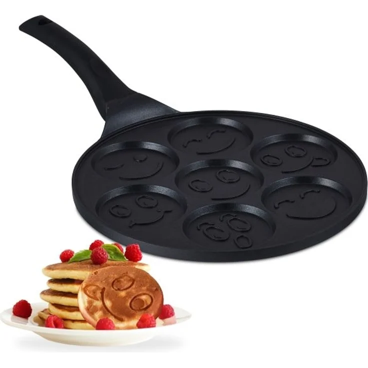Relaxdays Pancake Pfanne mit Gesichtern, Aluminium schwarz, je Ø 8 cm – Bild 1