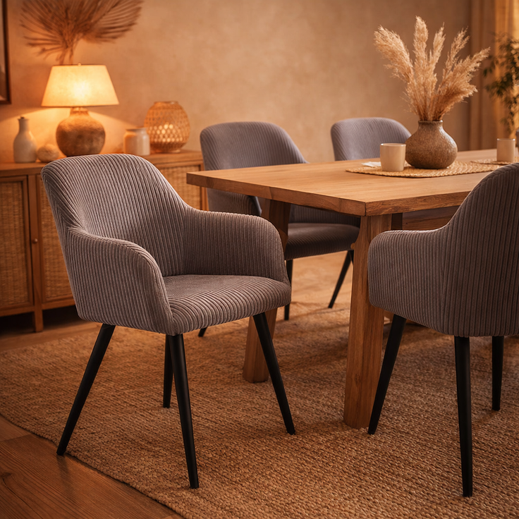 Albatros Esszimmerstuhl SILA – 2er Set Polsterstühle mit Armlehnen, Cord-Bezug | Küchen- & Esszimmerstühle für Küche, Wohnzimmer & Esszimmer | Esstisch Stühle | Grau – Bild 7