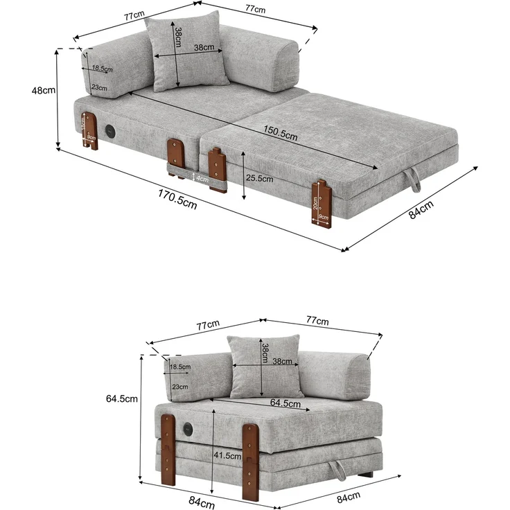 ZUBALIYA Sofa mit LED - Beleuchtung, mit USB - Anschluss, für Wohnzimmer und Apartments, mit stabilem Untergestell – Bild 17