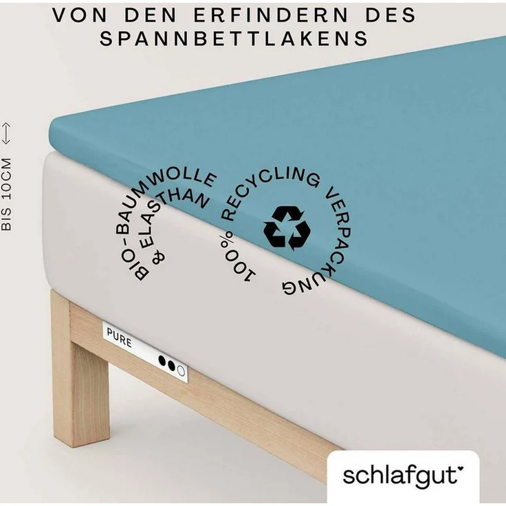 Schlafgut 'PURE TOPPER' Spannbettlaken, für Topper bis 10 cm Höhe, Petrol Mid, M 120x200cm - 130x220cm, 95% Bio-Baumwolle 5% Elasthan – Bild 5